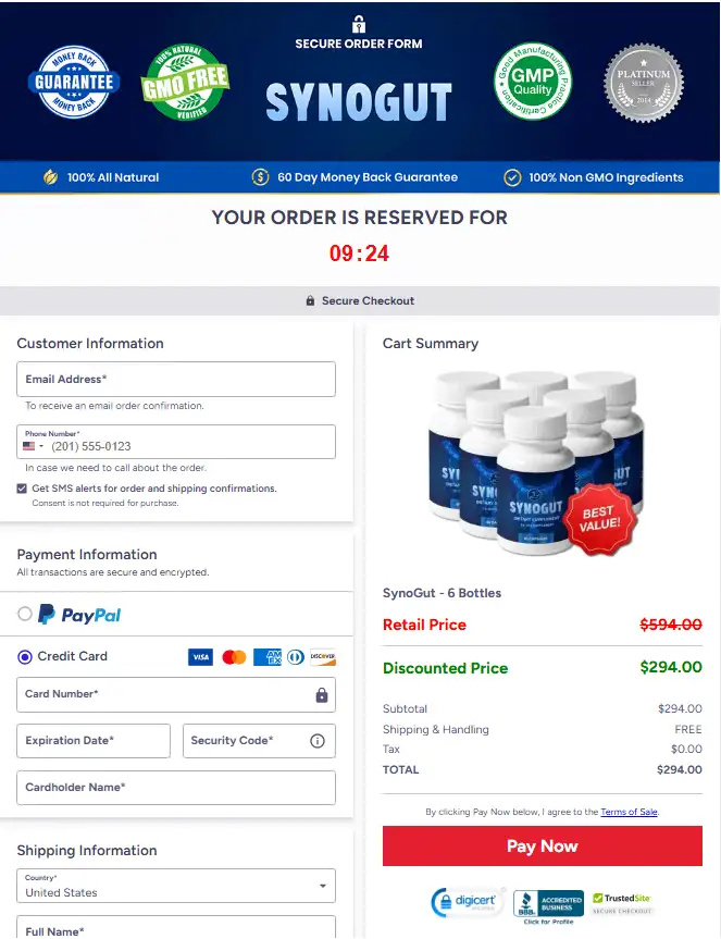 Synogut Get Official Site Checkout Page